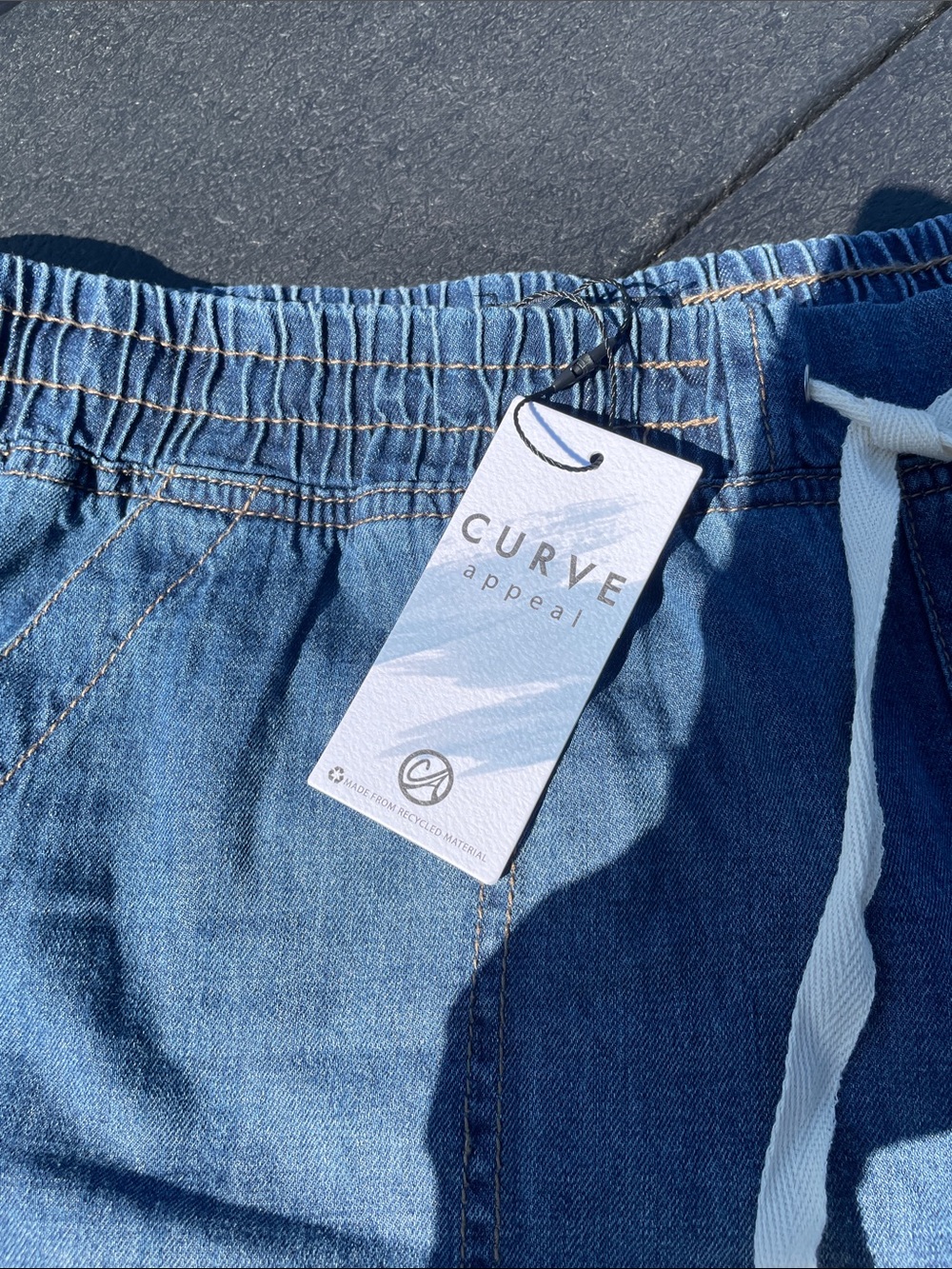 Light Blue Denim Drawstring Jean Shorts for Women - Picture 2 of 8